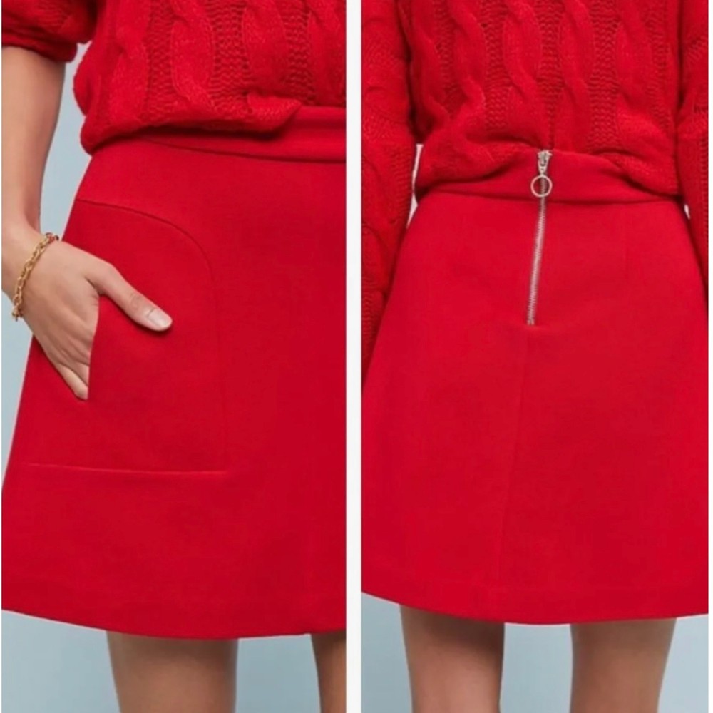 MAEVE Novato Bright Red A-Line Pocketed Mini Skirt